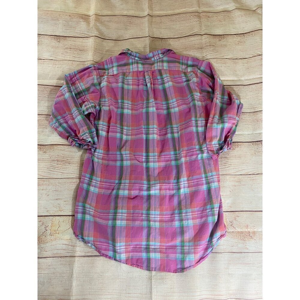 Lauren Ralph Lauren Women's Pink Plaid Roll Tab Sleeve Button Front Shirt - XL - Picture 10 of 10